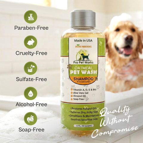 Image of Pro Pet Works Natural, Organic Oatmeal 5 in 1 Shampoo+Conditioner For Dogs & Cats With Sensitive Skin(Antimicrobial & Antibacterial)