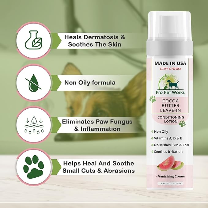 Pro Pet Works 5 in 1 Cocoa Butter Leave-in Dog Conditioner Lotion for Dogs & Cats-Hot Spot Cream/Balm for Allergies, dermatosis, Paw Fungus Or Itchy Skin-Heals Small Cuts & Abrasions[Made in USA]