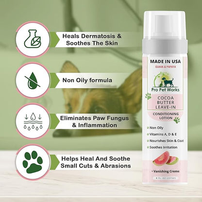 Pro Pet Works 5 in 1 Cocoa Butter Leave-in Dog Conditioner Lotion for Dogs & Cats-Hot Spot Cream/Balm for Allergies, dermatosis, Paw Fungus Or Itchy Skin-Heals Small Cuts & Abrasions[Made in USA]